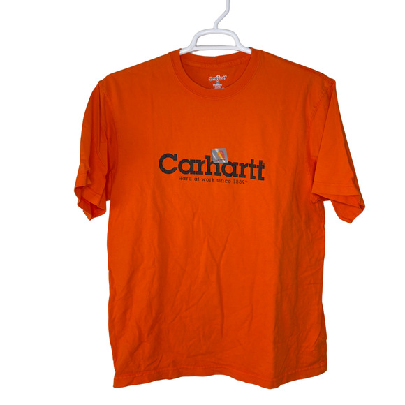 Carhartt Shirt Mens Medium Orange Graphic Spell Out Logo Workwear Utility - Picture 1 of 7